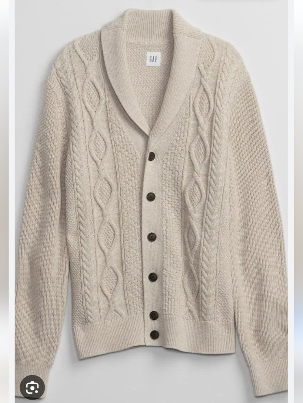 GAP Mens Womens Shawl Collar Cable Knit Cardigan Coastal Grandma Fisherman L/XL